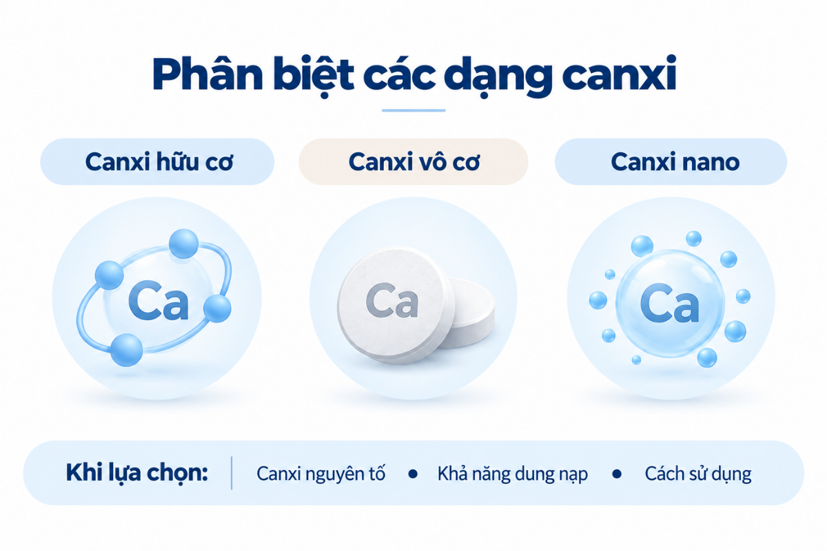 Các dạng canxi khác nhau cần được xem xét dựa trên hàm lượng, khả năng dung nạp và cách sử dụng